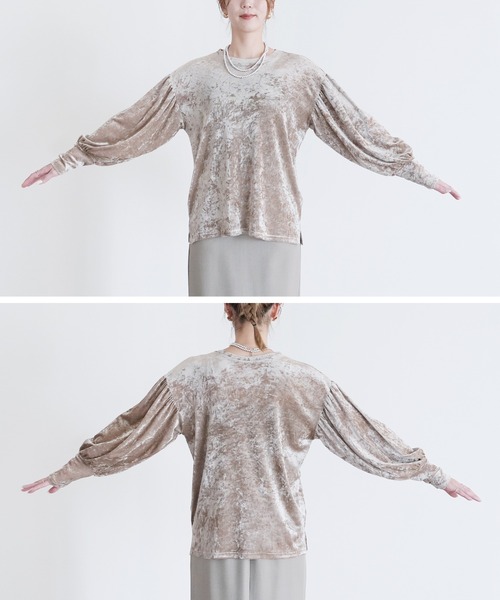 reca(レカ)の「シアーベロアパフ袖プルオーバー(Tシャツ/カットソー・レディース・ブラック/グレイッシュベージュ/ホワイト・FREE)」の9枚目の写真