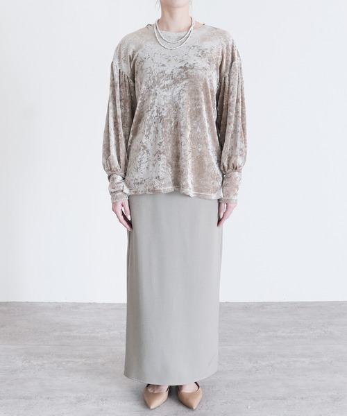 reca(レカ)の「シアーベロアパフ袖プルオーバー(Tシャツ/カットソー・レディース・ブラック/グレイッシュベージュ/ホワイト・FREE)」の6枚目の写真