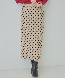 【S-LL】華やかさ引き立つ フロッキードット ナロースカート