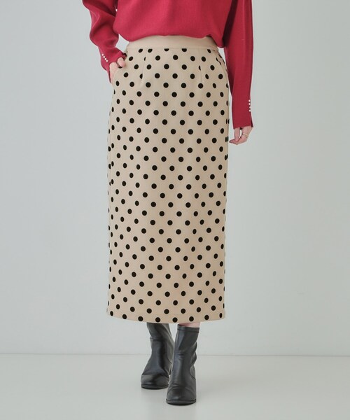 DRESKIP（ドレスキップ）の「【S-LL】華やかさ引き立つ フロッキードット ナロースカート（スカート・レディース・チャコールグレー/オリーブ/ベージュ・01/02/03/04）」の12枚目の写真