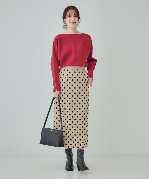 DRESKIP（ドレスキップ）の「【S-LL】華やかさ引き立つ フロッキードット ナロースカート（スカート・レディース・チャコールグレー/オリーブ/ベージュ・01/02/03/04）」の14枚目の写真