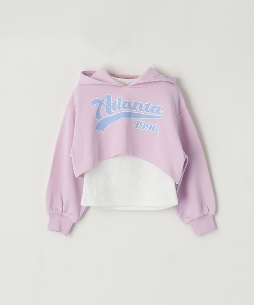 coca（coca）（コカ）の「キッズ クロップド丈フーディ―＆インナータンク 2枚セット（パーカー・キッズ・ピンク/ライトグレー・120/130/140/150）」の3枚目の写真