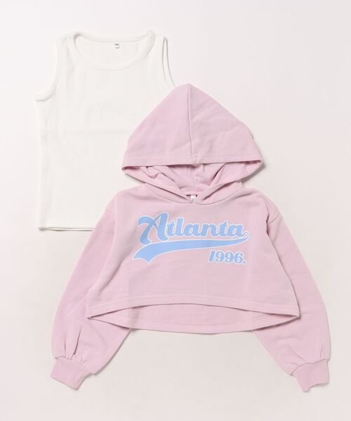 coca（coca）（コカ）の「キッズ クロップド丈フーディ―＆インナータンク 2枚セット（パーカー・キッズ・ピンク/ライトグレー・120/130/140/150）」の4枚目の写真