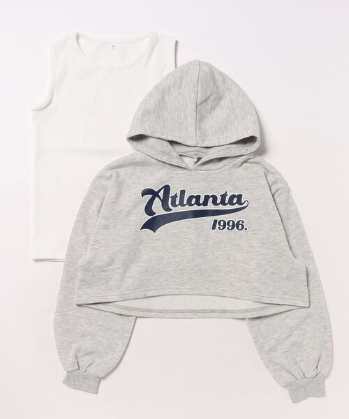 coca（coca）（コカ）の「キッズ クロップド丈フーディ―＆インナータンク 2枚セット（パーカー・キッズ・ピンク/ライトグレー・120/130/140/150）」の5枚目の写真