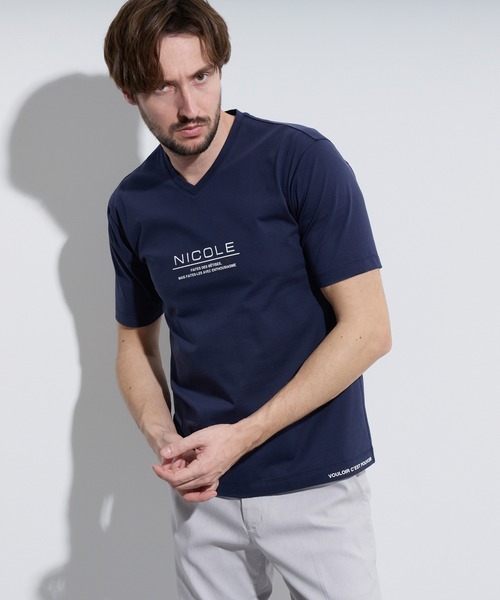 HIDEAWAYS NICOLE（ハイダウェイニコル）の「激シルケットVネック半袖Ｔシャツ（Tシャツ/カットソー・メンズ・ネイビー/ピンク/オフホワイト/ブラック・X-LARGE/XX-LARGE/LARGE/MEDIUM）」の3枚目の写真