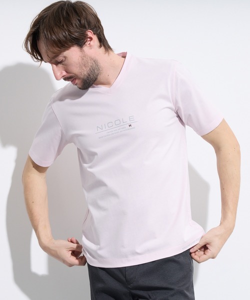 HIDEAWAYS NICOLE（ハイダウェイニコル）の「激シルケットVネック半袖Ｔシャツ（Tシャツ/カットソー・メンズ・ネイビー/ピンク/オフホワイト/ブラック・X-LARGE/XX-LARGE/LARGE/MEDIUM）」の4枚目の写真