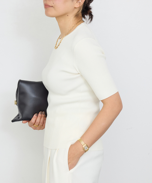 Deuxieme Classe(ドゥーズィエムクラス)の「追加*DINER RIB クルーネックプルオーバー(ニット/セーター・レディース・ホワイト/ブラック・FREE)」の6枚目の写真