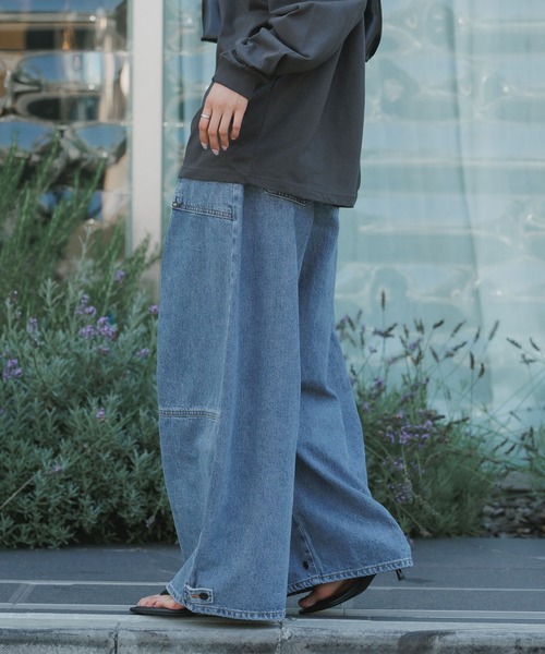 ボトムス salsation Wide pants ライトブルー XLサイズ セール】SOMETHING/サムシング SO TUCK BALLOON WIDE OW タック