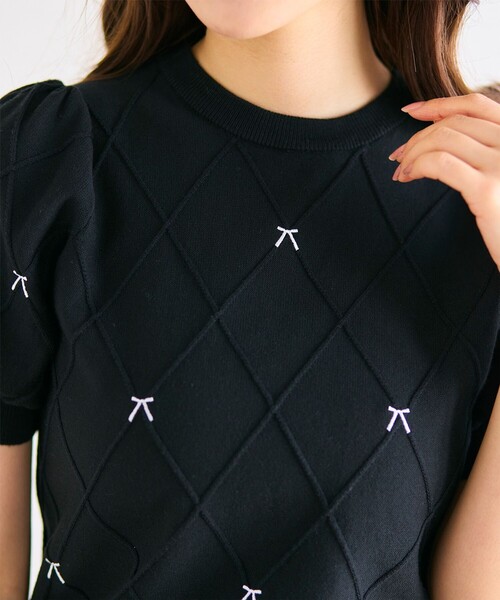セール】【洗える】リボン刺繍ダイヤ柄 ニット（ニット/セーター