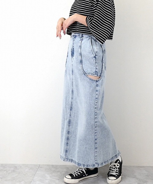 STYLEBLOCK（スタイルブロック）の「デニムサイドカットアウトスカート（デニムスカート・レディース・ライトブルー/ブラック/ブルー・M）」の7枚目の写真