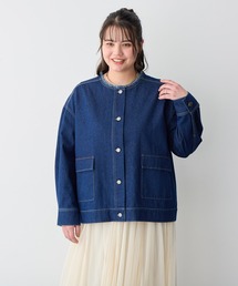 anyfee（エニフィー）の「【anyfee/プラスサイズ】ノーカラーデニムジャケット（デニムジャケット）」