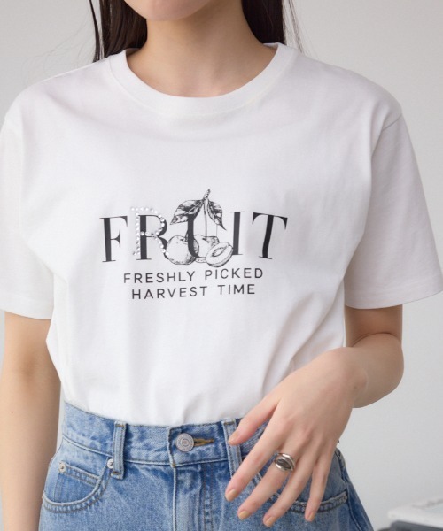 AZUL by moussy(アズールバイマウジー)の「プランツグラフィックTシャツ(Tシャツ/カットソー・レディース・ブラック/オフホワイト/杢グレー・FREE)」の1枚目の写真