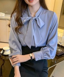 ボウタイネックシフォンブラウス
