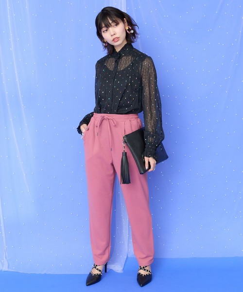 JETSET SOLO PLUS (ジェットセットソロプラス)の「【JETSET SOLO PLUS】ジョーゼットニットドロストテーパードパンツ(スラックス・レディース・ピンク/グレイッシュベージュ/サックスブルー/ブラック・FREE)」の21枚目の写真