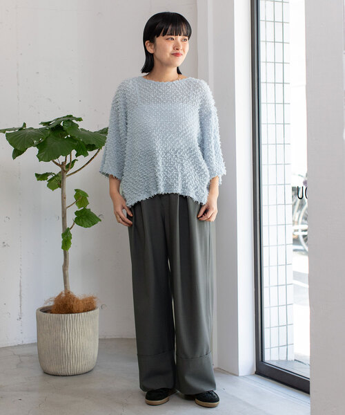 POU DOU DOU（プードゥドゥ）の「シアーフリンジプルオーバー（Tシャツ/カットソー・レディース・ブルー/アイボリー/ブラック・M）」の6枚目の写真