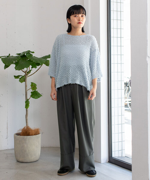 POU DOU DOU（プードゥドゥ）の「シアーフリンジプルオーバー（Tシャツ/カットソー・レディース・ブルー/アイボリー/ブラック・M）」の5枚目の写真