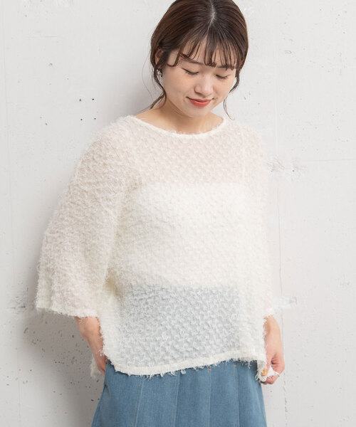 POU DOU DOU（プードゥドゥ）の「シアーフリンジプルオーバー（Tシャツ/カットソー・レディース・ブルー/アイボリー/ブラック・M）」の21枚目の写真