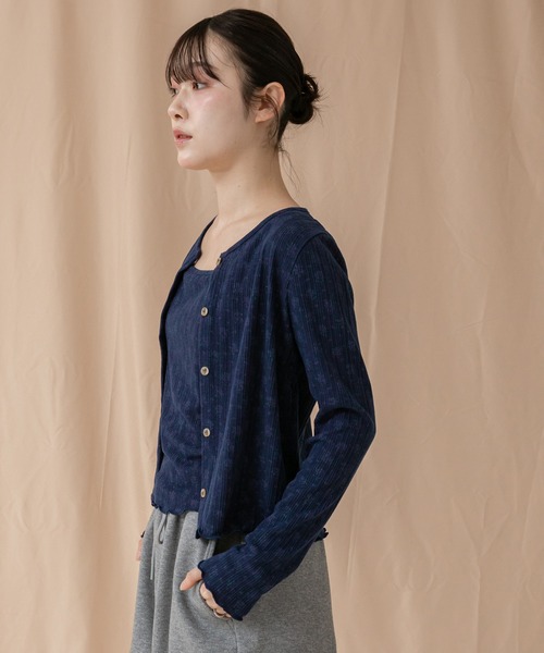 セール】花柄アンサンブルカーディガン/ホワイト ネイビー 柄 韓国