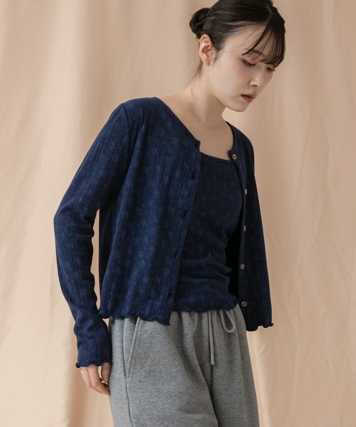 セール】花柄アンサンブルカーディガン/ホワイト ネイビー 柄 韓国