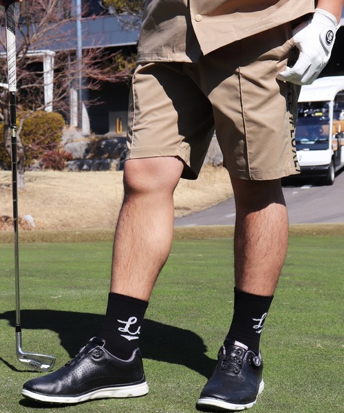 LUXE/R GOLF（ラグジュ ゴルフ）の「(RM)【LUXE/R GOLF】ストレッチ クロス サイドロゴ ショート ピンタック パンツ（チノパンツ・メンズ・ブラック/カーキ/チャコールグレー/ベージュ・M/L/XL）」の4枚目の写真