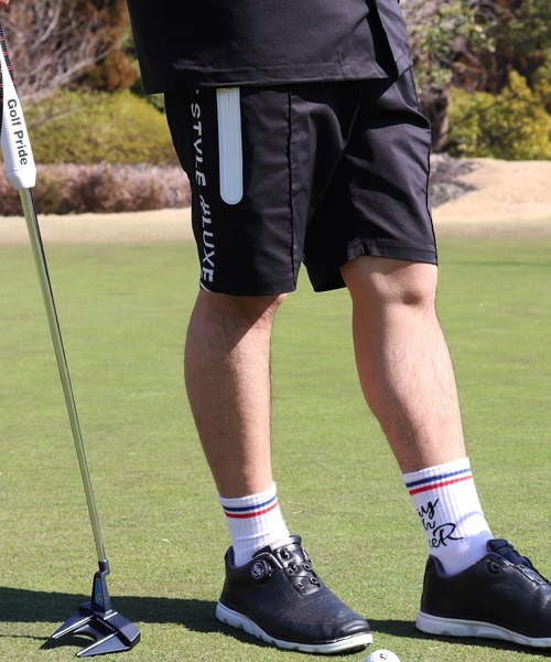 LUXE/R GOLF（ラグジュ ゴルフ）の「(RM)【LUXE/R GOLF】ストレッチ クロス サイドロゴ ショート ピンタック パンツ（チノパンツ・メンズ・ブラック/カーキ/チャコールグレー/ベージュ・M/L/XL）」の5枚目の写真