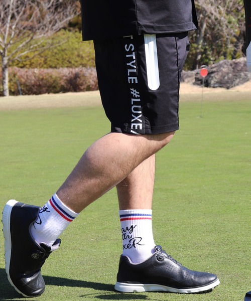 LUXE/R GOLF（ラグジュ ゴルフ）の「(RM)【LUXE/R GOLF】ストレッチ クロス サイドロゴ ショート ピンタック パンツ（チノパンツ・メンズ・ブラック/カーキ/チャコールグレー/ベージュ・M/L/XL）」の6枚目の写真