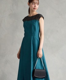 リリアン刺繍×シャンタン フレンチスリーブフレアパーティードレス 結婚式 お呼ばれ ドレス 20代 30代