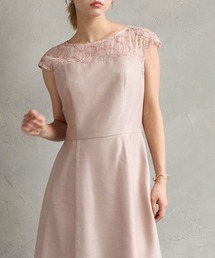 リリアン刺繍×シャンタン フレンチスリーブフレアパーティードレス　結婚式　お呼ばれ　ドレス　20代 30代