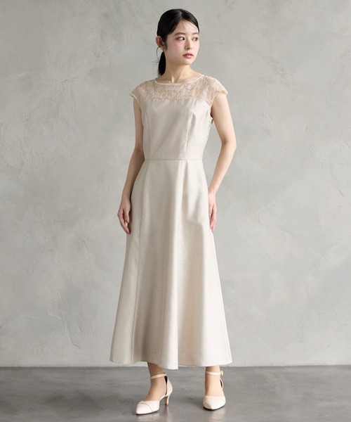 AIMER（エメ）の「リリアン刺繍×シャンタン フレンチスリーブフレアパーティードレス　結婚式　お呼ばれ　ドレス　20代 30代（ドレス・レディース・ピーコックグリーン系/ベージュ/ラベンダー/ピンクベージュ・MEDIUM/LARGE）」の21枚目の写真