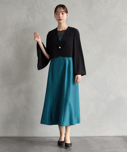 AIMER（エメ）の「リリアン刺繍×シャンタン フレンチスリーブフレアパーティードレス　結婚式　お呼ばれ　ドレス　20代 30代（ドレス・レディース・ピーコックグリーン系/ベージュ/ラベンダー/ピンクベージュ・MEDIUM/LARGE）」の20枚目の写真