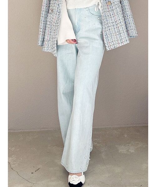 MERCURYDUO(マーキュリーデュオ)の「【追加生産】パールデニムパンツ(デニムパンツ・レディース・ブルー/ライトブルー/インディゴブルー・SMALL/MEDIUM)」の2枚目の写真