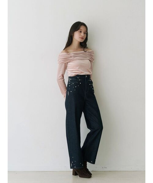 MERCURYDUO ブルー ハイウエスト ストレートデニム パールデニム 追加生産】パールデニムパンツ(デニムパンツ)|MERCURYDUO