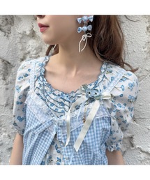 PINK HOUSE（ピンクハウス）の「gingham check shibori flower earrings（イヤリング）」