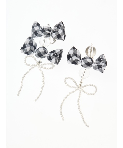 gingham check shibori flower earrings