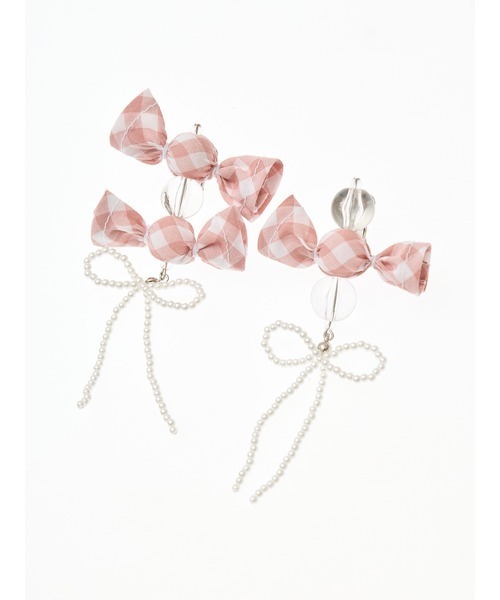 gingham check shibori flower earrings