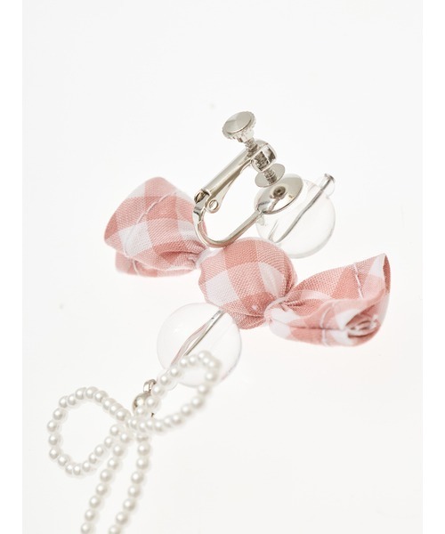 gingham check shibori flower earrings