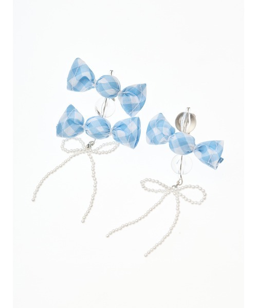 gingham check shibori flower earrings