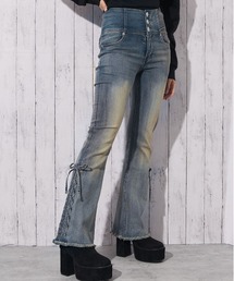 GORGE | 《3ボタン×サイドリボン》レディース デニムパンツ フレア ハイウエスト 美脚 春夏秋冬(デニムパンツ)