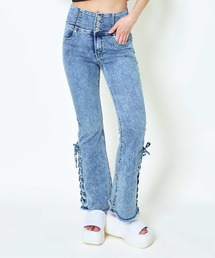 GORGE | 《3ボタン×サイドリボン》レディース デニムパンツ フレア ハイウエスト 美脚 春夏秋冬(デニムパンツ)