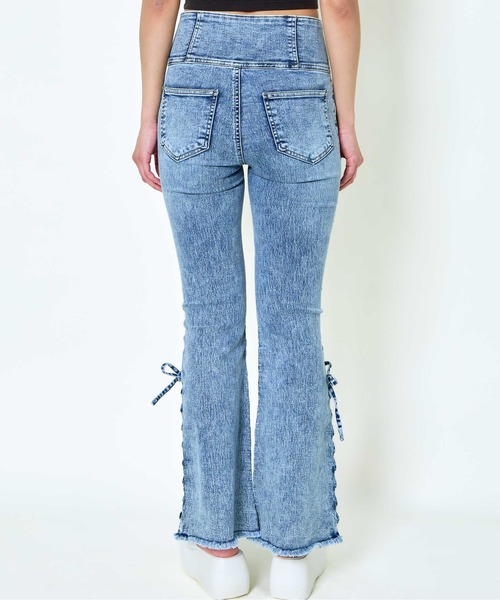 GORGE（ゴージ）の「《3ボタン×サイドリボン》レディース デニムパンツ フレア ハイウエスト 美脚 春夏秋冬（デニムパンツ・レディース・ブルー/ブラック/ブルー系・S/M/L）」の11枚目の写真