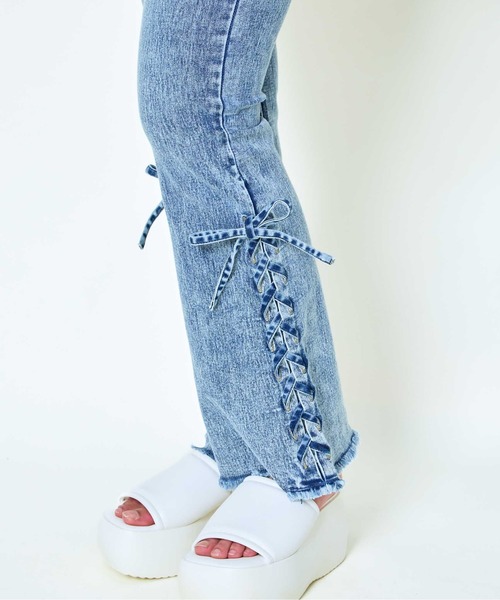 GORGE（ゴージ）の「《3ボタン×サイドリボン》レディース デニムパンツ フレア ハイウエスト 美脚 春夏秋冬（デニムパンツ・レディース・ブルー/ブラック/ブルー系・S/M/L）」の12枚目の写真