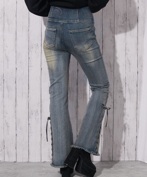 GORGE（ゴージ）の「《3ボタン×サイドリボン》レディース デニムパンツ フレア ハイウエスト 美脚 春夏秋冬（デニムパンツ・レディース・ブルー/ブラック/ブルー系・S/M/L）」の19枚目の写真