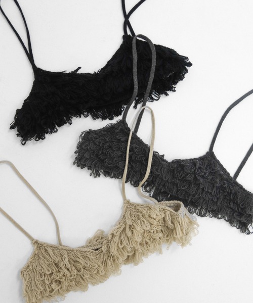 lit（リット）の「Loop Fringe Knit Bustier（キャミソール・レディース・ブラック/ベージュ/チャコールグレー・FREE）」の2枚目の写真