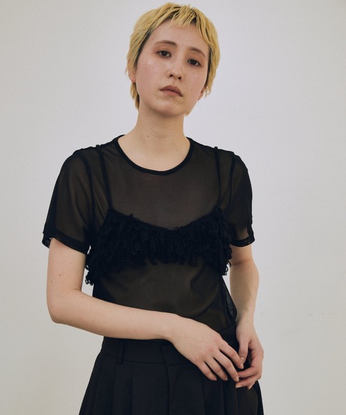 lit（リット）の「Loop Fringe Knit Bustier（キャミソール・レディース・ブラック/ベージュ/チャコールグレー・FREE）」の4枚目の写真