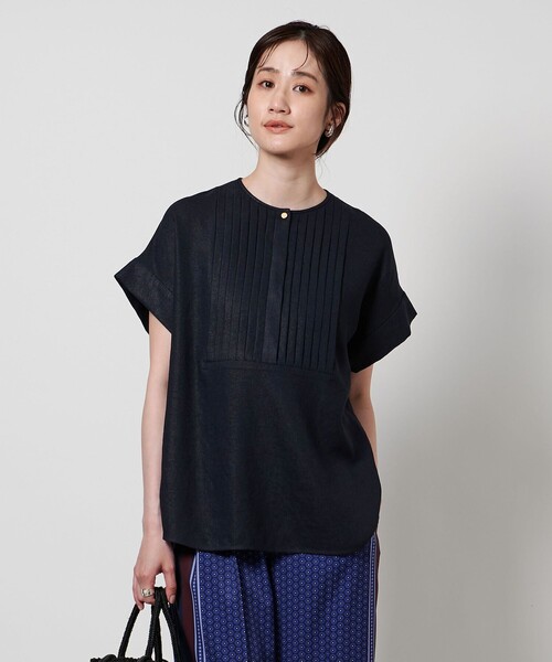 ユナイテッドアローズ／透けないボートネックプルオーバーブラウス ブラックネイビー UNITED ARROWS ユナイテッドアローズ プルオーバーブラウス