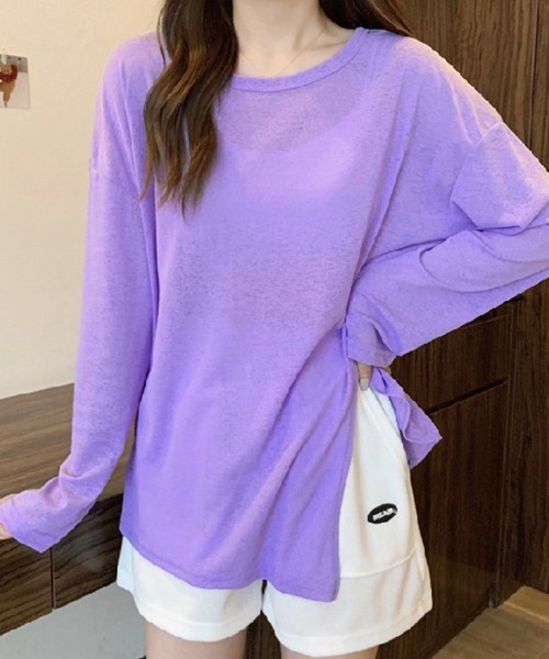Doux Belle(ドゥーベル)の「サイドスリットシアートップス(Tシャツ/カットソー・レディース・ブラック/ライトブルー/ピンク系その他/ブルー/グレー/ライトグリーン/グリーン/ピンク/ホワイト/ブラウン/サーモンピンク/ミント/イエロー/パープル/ブルー系その他・FREE)」の11枚目の写真