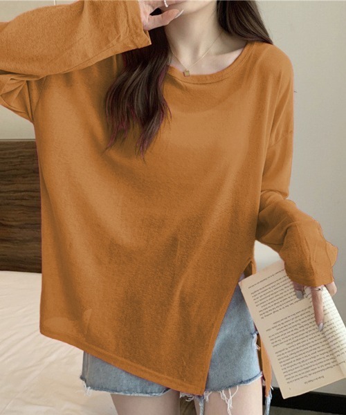 Doux Belle(ドゥーベル)の「サイドスリットシアートップス(Tシャツ/カットソー・レディース・ブラック/ライトブルー/ピンク系その他/ブルー/グレー/ライトグリーン/グリーン/ピンク/ホワイト/ブラウン/サーモンピンク/ミント/イエロー/パープル/ブルー系その他・FREE)」の4枚目の写真