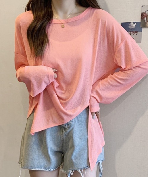 Doux Belle(ドゥーベル)の「サイドスリットシアートップス(Tシャツ/カットソー・レディース・ブラック/ライトブルー/ピンク系その他/ブルー/グレー/ライトグリーン/グリーン/ピンク/ホワイト/ブラウン/サーモンピンク/ミント/イエロー/パープル/ブルー系その他・FREE)」の15枚目の写真