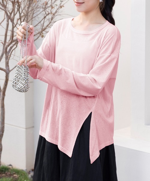 Doux Belle(ドゥーベル)の「サイドスリットシアートップス(Tシャツ/カットソー・レディース・ブラック/ライトブルー/ピンク系その他/ブルー/グレー/ライトグリーン/グリーン/ピンク/ホワイト/ブラウン/サーモンピンク/ミント/イエロー/パープル/ブルー系その他・FREE)」の17枚目の写真