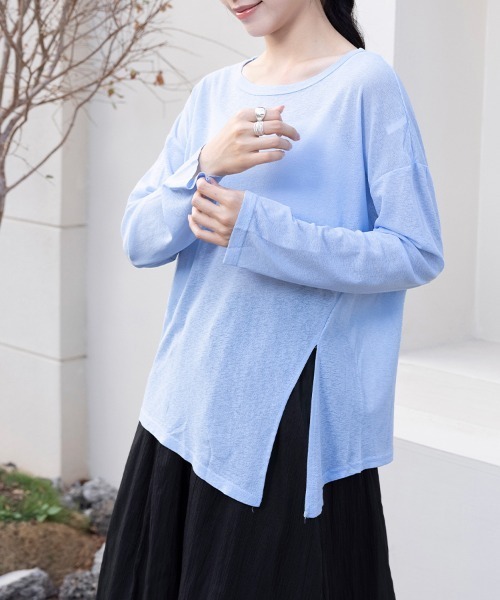 Doux Belle(ドゥーベル)の「サイドスリットシアートップス(Tシャツ/カットソー・レディース・ブラック/ライトブルー/ピンク系その他/ブルー/グレー/ライトグリーン/グリーン/ピンク/ホワイト/ブラウン/サーモンピンク/ミント/イエロー/パープル/ブルー系その他・FREE)」の18枚目の写真
